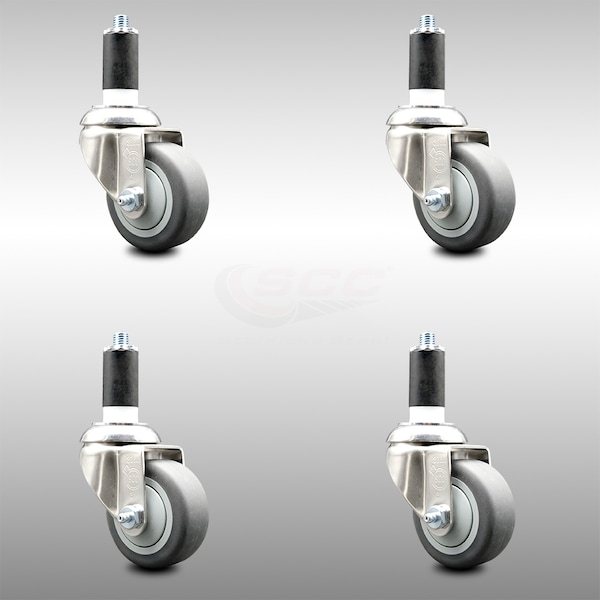 3 Inch 316SS Thermoplastic Rubber Swivel 1-3/8 Inch Expanding Stem Caster Set